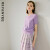 颜域（YANYEE）通勤圆领套头针织衫短袖2023年夏季纯色女装上衣修身 紫色 S/36