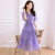 古地斯（GuDiSi）中长款连衣裙女春夏新款法式优雅气质天丝V领裙女装裙子 紫色 S