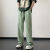 布岚苏16-20岁男生日常搭配穿的直筒阔腿裤千鸟格冰丝裤子夏季薄款绿色 绿色 M