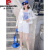 皮尔卡丹小个子时尚休闲运动套装女夏季冰丝薄款连帽防晒衣背心短裤三件套 蓝色套装 M80-110斤