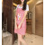 鹿色广告围裙卡通围裙韩版便宜可爱促销居家厨房家务防污围腰工作定制 套袖+围裙：蓝色
