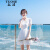 拓涩（TUOSE）夏季新款香港潮牌沙滩裙桔梗法式小个子仙女百搭雪纺白色修身显瘦连衣裙 白色 XS