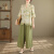 妍柏妮中年妈妈夏装洋气棉麻女装中式短袖国风新中式民族风亚麻套装女士 绿色 M90至100斤