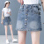 飞风灵品牌牛仔女裤2024新款夏季薄款高腰显瘦小个子a字一体假两件短裤 蓝色 26/s80-90斤