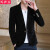 玛萨洛男士个性平绒西服2020新款小西装韩版休闲潮上衣青年百搭外套 黑色 165/M
