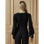 DKNY2023秋冬新品女V领羊毛混纺泡泡袖修身套头针织衫女W3404JJ060B 黑色 S(155/80A)