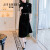 季梵施（JIFANSHI）JIFANSHI品牌黑色金丝绒连衣裙女年秋装新款收腰气质半高领长 黑色 S