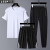 JEEP SPIRIT冰丝运动套装男新款夏季薄款男士速干T恤速干健身跑步服上衣 黑色（三件套）束脚 L（100-120斤）