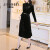 季梵施（JIFANSHI）JIFANSHI品牌黑色金丝绒连衣裙女年秋装新款收腰气质半高领长 黑色 S