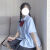 恺吉锐夏季新款日系短袖衬衫女学生韩版宽松小众设计感娃娃领JK衬衣 蓝色单件短袖 S 80-95斤