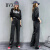 BVX休闲运动套装女新款欧洲站洋气时尚卫衣阔腿裤春秋女装时髦两件套 黑色 L