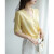 皇仙娜夏季短袖T恤柔小香风v领珍珠扣泡泡袖针织衫 黄色 #m(建议85-105斤)