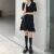 夏季新款修身显瘦连衣裙女学院风系带小个子中长款黑色V领裙 黑色 XL 约130斤内