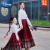 迪士尼（Disney）亲子装马面裙套装春秋装2024新款汉服中国风蝴蝶绣古装母女装连衣 酒红色套装 170cm大人尺码