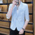 玛萨洛夏季七分袖西服男休闲薄款韩版修身白色中袖小西装外套男生帅气潮 蓝色 165/M