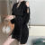 月袖超火设计感露肩系带衬衣+高腰个性包臀裙雪纺气质两件套装女新款 黑色衬衫+黑色半身裙 S