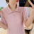 XAEA三宅·一生百合褶皱厚面料T恤秋季新款圆领T恤显瘦翻领小衫粉色上 白色 均码