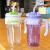 收米（ShouMi）新款大容量双饮吸管水杯女生耐高温塑料杯夏季便携高颜值杯子防摔 920ml 紫色单杯+吸管+3D贴 高颜值水杯