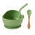 梦动麦肯齐吸盘碗儿童硅胶碗套装宝宝学吃饭吸盘式硅胶碗木柄勺子吸管 浅绿色 硅胶碗+吸管