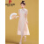 皮尔卡丹（pierre cardin）品牌新中式轻国风连衣裙2024新款夏季女装气质女神范中长款旗袍裙 米白色 XL