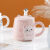 鼓团猫咪咖啡杯子少女新款马克杯带盖勺可爱卡通情侣可微波炉陶瓷水杯 粉色浮雕猫 礼盒装(杯+盖+猫爪勺+吸管+帽)