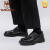 西域骆驼（VANCAMEL）品牌方头皮鞋男款商务风男生鞋子设计感小众黑色内增高结婚新郎鞋 黑色 43