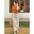 TKBQ凉感t恤女士短袖2024夏天衣服女装夏季新款减龄圆领T恤高腰半身裙 两件套橙色T恤杏色半身裙  M 建议85-100斤