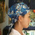 鹿色日式头巾帽服务员烤肉拉面寿司料理店防油烟掉发包头厨师帽子男女 蓝色大波浪 T06 帽子 可调节