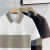 UZOOABC男士2024夏季新款潮流休闲时尚翻领POLO衫条纹拼接半袖 黑色 M(90-105斤)