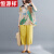 恒源祥中老年女装2024新款母亲妈妈夏装大尺码遮肚棉麻套装洋气时尚两件 黄色 XL (建议135-170斤)