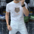 POPANAL香港潮牌夏季新款老虎头个性烫钻圆领短袖男士时尚潮流休闲T恤 白色 M