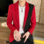 玛萨洛 拼色西服男士秋季新款休闲个性小西装男潮流帅气上衣韩版修身外套 红色 165/M