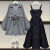NRDCZ裙子套装两件套 气质秋洋气新款春季温柔系穿搭女2024韩版宽松减 黑色风衣+黑色背带裙 L 【建议100-120斤】