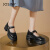 卓诗尼玛丽珍鞋女法式粗跟气质浅口单鞋2024夏季新款薄款网面透气小皮鞋 黑色 39 标准码