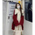 BGAI 法式新款秋冬娃娃领毛绒连衣裙+红色中长款毛衣新年过年两件套潮 02灰色 S