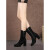 奢迪卡奢侈新品牌长靴女年冬季新款侧拉链高跟圆头粗跟水钻时装靴 黑色 (冬季加厚毛里) 33