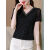 溥畔黑色网纱短袖T恤女夏季2023新款洋气小衫V领遮肚夏装女士上衣 黑色 M 建议90-105斤