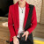 玛萨洛 拼色西服男士秋季新款休闲个性小西装男潮流帅气上衣韩版修身外套 红色 165/M
