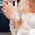 依波（EBOHR）情侣手表镂空自动机械表钢带防水日历品牌国表对表520情人节礼物 白钢黑+间玫金1072/5100礼盒套装