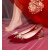 订婚鞋子女孕妇平底鞋新娘鞋酒红色水钻珍珠婚纱两穿高级感2023年 酒红色粗跟2厘米 34