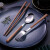 旭杉斯不锈钢便携餐具创意仿木纹勺鸡翅木筷子2件套 便携勺子筷子 2件套