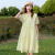 红尘漫3-14岁小孩子夏天穿的女童短袖连衣裙夏季中大童双层领公主裙 柠檬黄 110