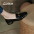 Carl Beck品牌韩版深口乐福鞋女2024年春季复古方头金属扣一脚蹬小皮鞋法式 黑色 39