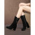 奢迪卡奢侈新品牌长靴女年冬季新款侧拉链高跟圆头粗跟水钻时装靴 黑色 (冬季加厚毛里) 33