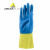 代尔塔 DELTAPLUS 乳胶防化手套 201330 耐水透气畜牧养殖业用劳保手套 蓝黄色 8.5码