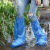 一次性防水鞋套下雨天防雨防滑脚套外穿塑料加厚耐磨雨鞋高筒长筒 蓝色中筒20只装加厚/防水防脏