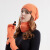 汀梵娜保暖针织毛线帽冬季跨境帽子围脖手套三件套装加绒护耳套头帽 橘色