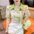 珍韵缘短袖衬衫女中国风盘扣翻领设计感小众夏装新中式复古印花雪纺上衣 绿色 M