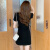 奇奈哒法式V领包臂连衣裙女夏季2024年新款小黑裙气质修身性感辣妹裙子 黑色 S