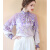 GUXISEN品牌轻奢高端真丝上衣女2024春装高端蕾丝拼接桑蚕丝T恤法式名媛 紫色 XL